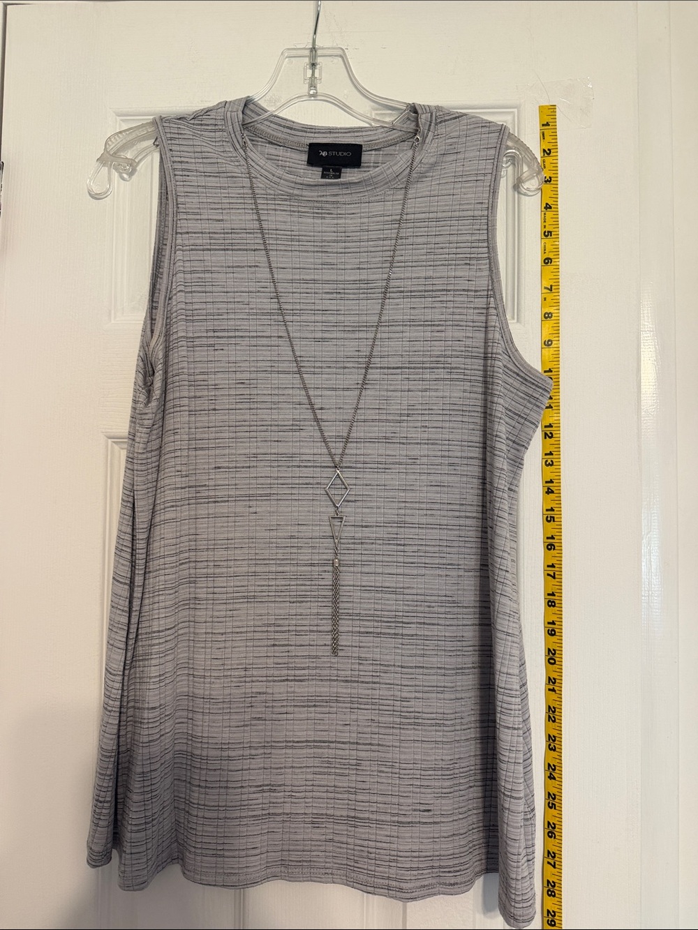 AB Studio Gray Striped Sleeveless Tank Top with built in necklace